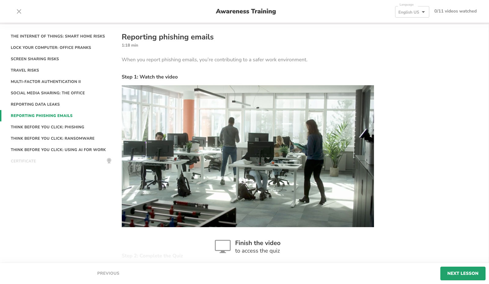 Security awareness training module